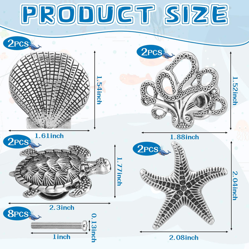 Zonon 8 Pcs Coastal Nautical Cabinet Knobs, Beach Ocean Themed Drawer Knobs, Starfish Seashell Sea Turtle Octopus Cabinet Pulls & Handle, Metal Knob for Dresser Cupboard Wardrobe (Pewter) Pewter Vintage