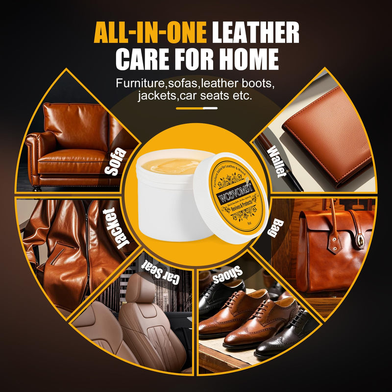 Leather & Furniture Repair Salve - Restorer, Conditioner & Polish for Couch, Car Seat, Bag, Boot | Prevents Cracking, Fading & Water Stains | UV Protectant for Leather, Wood, Vinyl - 8oz 8 Ounces