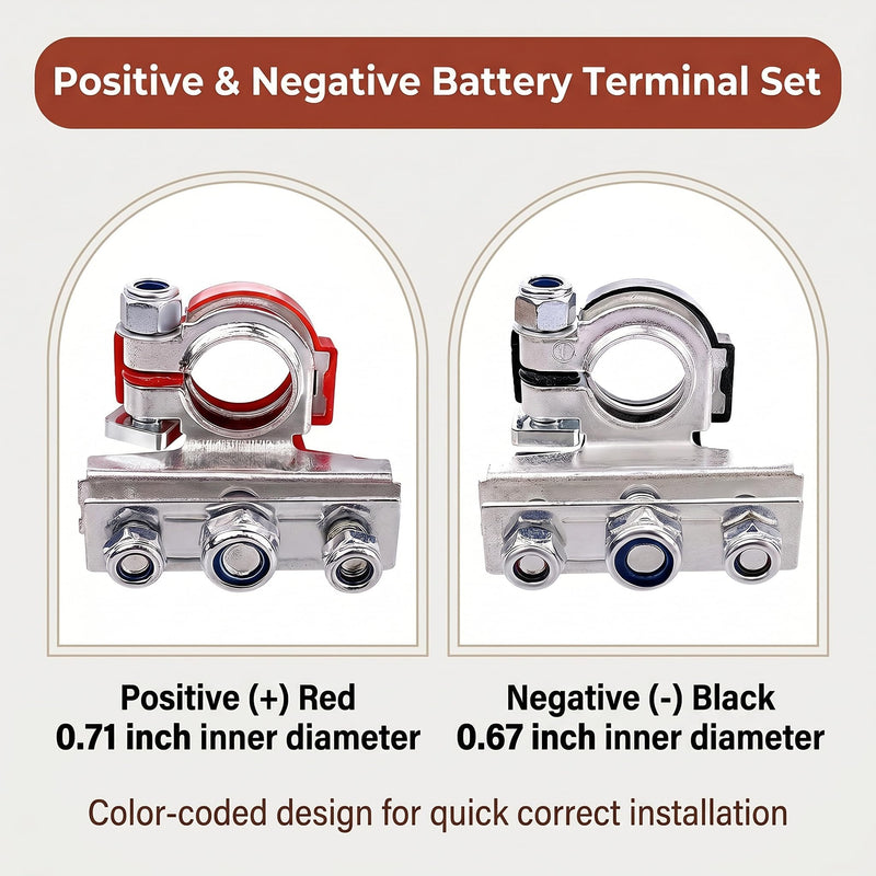 2PCS Battery Terminal Connectors, 12V Automotive Top Post Battery Wire Cable Terminals Clamp Connectors, 3 Way Positive and Negative Car Batteries Terminal Clamps, Universal for Car Boat Van