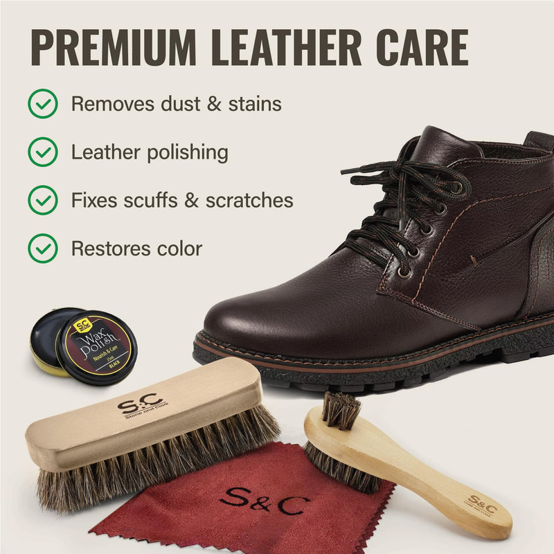 Stone and Clark Original Shoe Polish & Care Kit - Leather Shoe Shine Kit for Men & Women Dark Brown