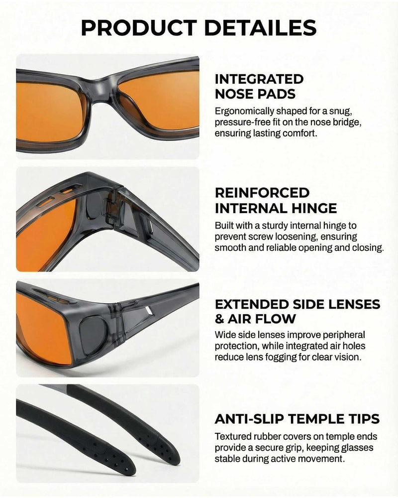 OptiCraft High Tech Blue Light Blocking Glasses Wear Over Prescription | Computer Gaming Glasses, Reduce Eye Strain, Better Sleep, Lightweight Amber-Tint Lenses, UV Protection & Block 380-500nm Rays A02 Grey / Orange