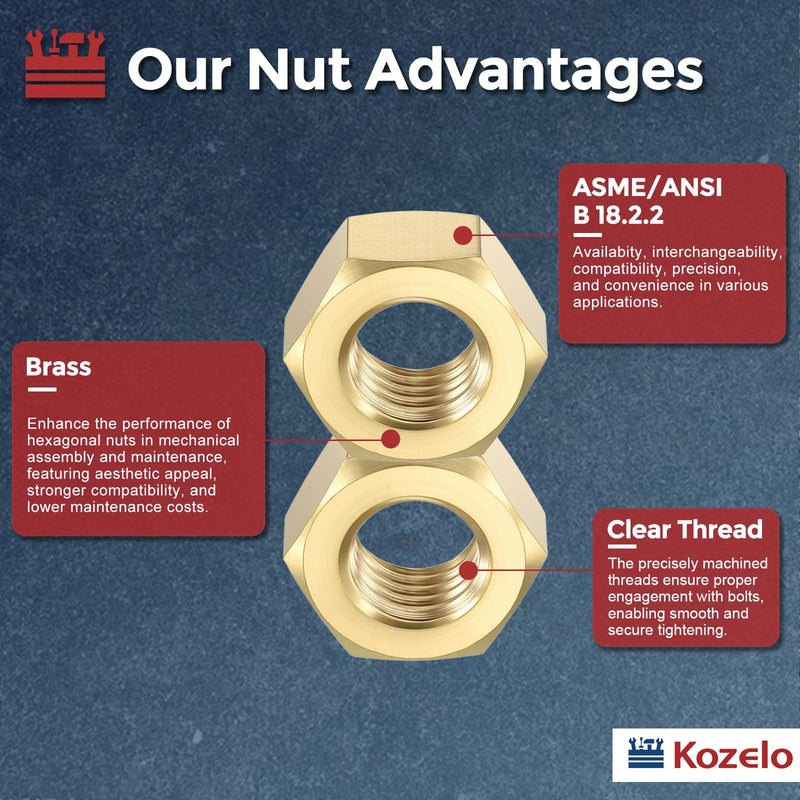50pcs Hex Nuts - [1/4"-28] Brass Hardware Nuts for Mechanical Repair & Assembly, Electrical Fastening, Standard Fine Thread Nut, Yellow 1/4"-28 50
