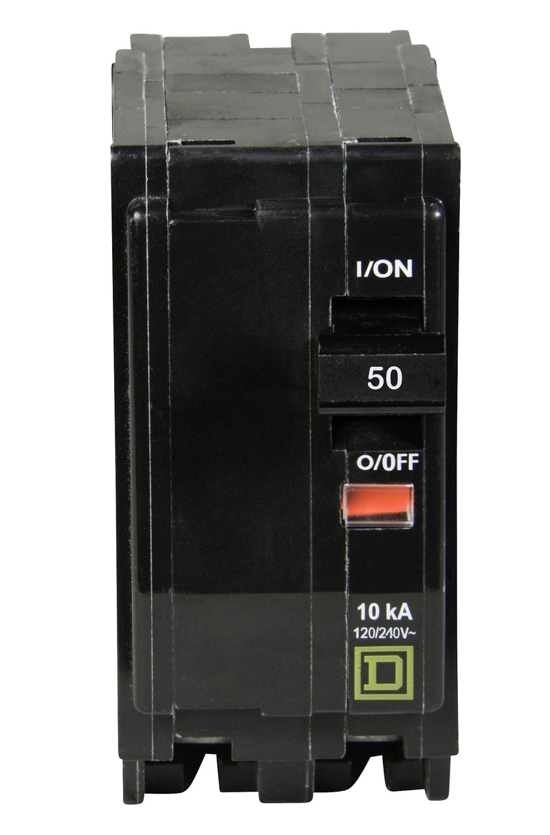 Square D by Schneider Electric Qwik Open 50 Amp Mini Circuit Breaker, 2 Pole, 120/240V AC, 10kA Breaking Capacity, Plug in Mount, Commercial and Residential Use, 5-Pack (QO250CP)