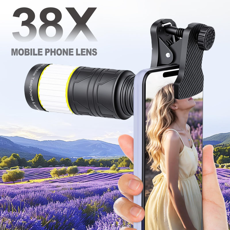 38X Phone Camera Lens for iOS and Android Cellphones, Telephoto Zoom Mobile Phone Lens with All-Purpose Phone Holder for Picture & Video Taking