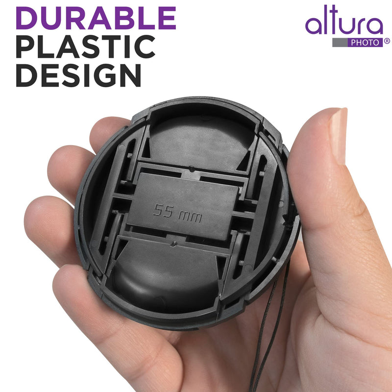 Altura Photo 55mm Lens Cap - 2 Pack Nikon Lens Cap Cover for D3400, D3500, D5500, D5600 with AF-P DX NIKKOR 18-55mm f/3.5-5.6G VR, Sony FE 28-70mm f/3.5-5.6 OSS, Sigma 56mm F1.4 DC DN and More