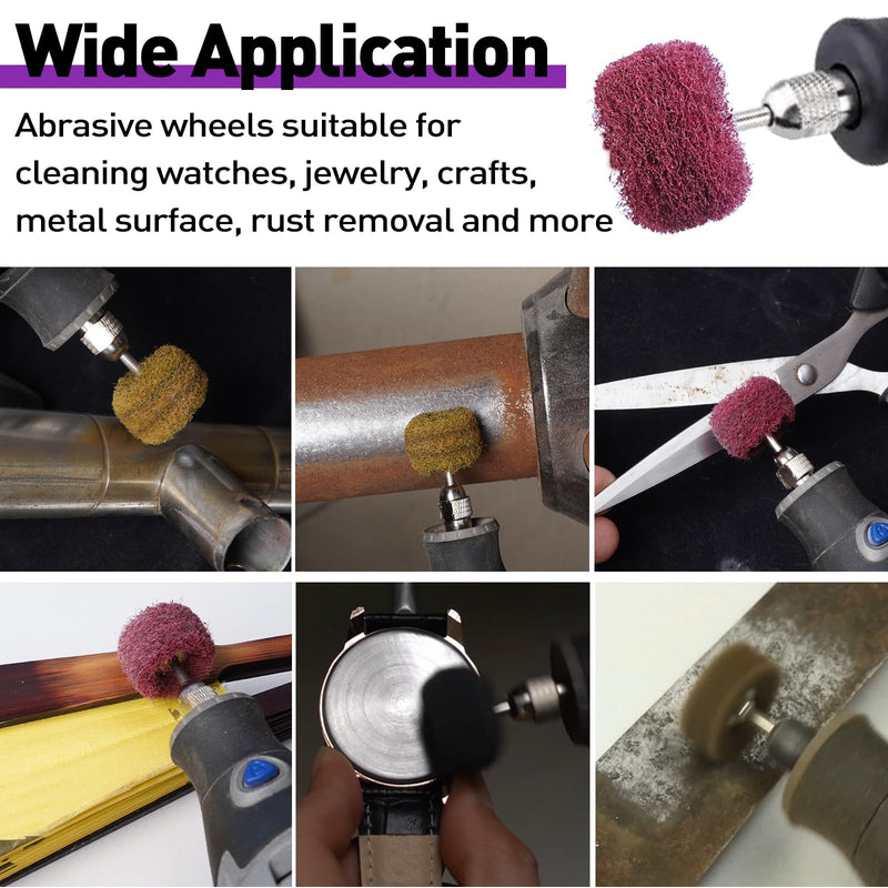 100 PCS Abrasive Buffing Wheels for Dremel, Thickened Polishing Kit 1/8 Inch Shank for Rotary Tool Accessories, Polishing Wheel Set for Metal Rust Wood Glass Watch Brass 100pcs abrasive wheels