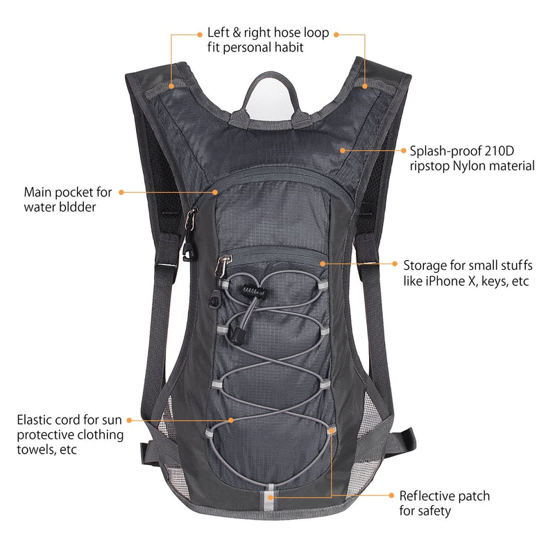 Unigear Hydration Pack Backpack with 70 oz 2L Water Bladder for Running, Hiking, Cycling, Climbing, Camping, Biking Gray