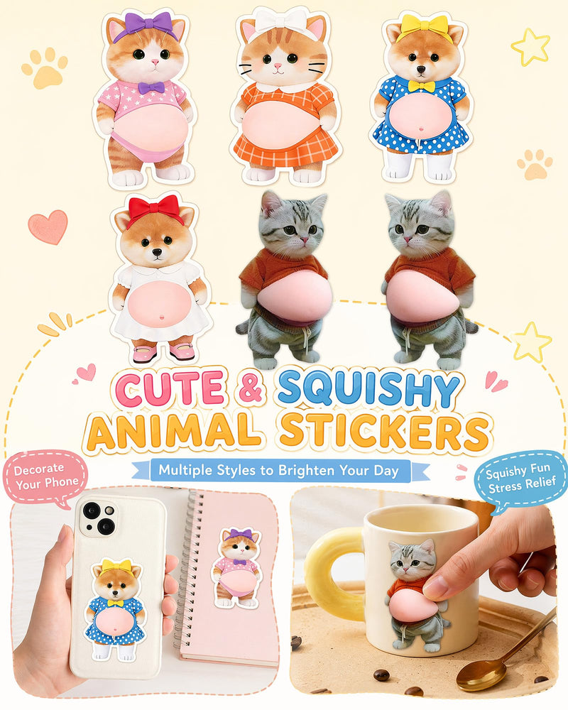 3D Big-Belly Cat Sticker, Cute Animal Big Belly Stickers for Door | 3 Pairs 3D Cat Belly Door Stoppers – Super Soft Silicone Anti-Collision Stickers for Walls, Phones, Notebooks & Car