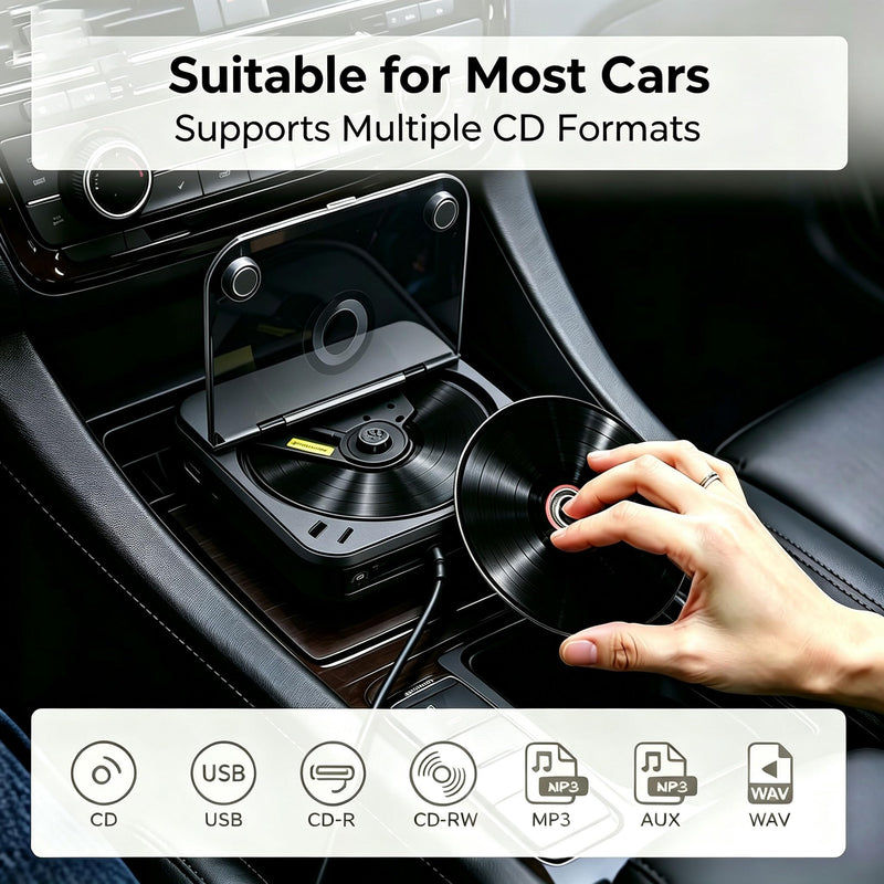 CD Player for Car, External Portable Car CD Players with USB/AUX Port, Universal USB CD Player for Vehicle, Laptop, TV, Computer, for Android 4.4 and Above Navigation Black