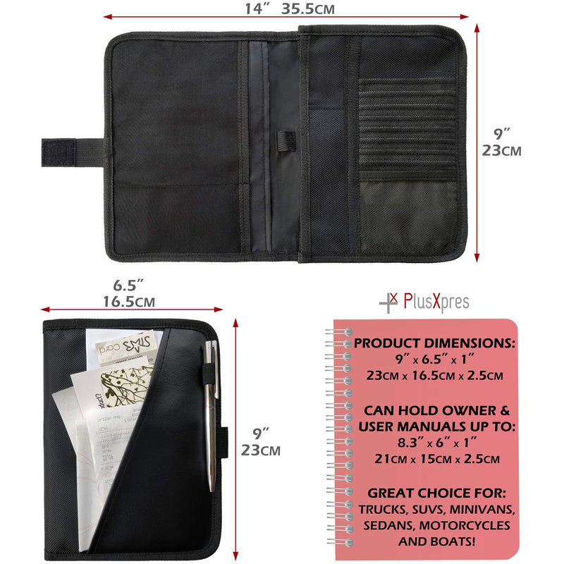 Glove Box Compartment Organizer - Car Document Holder - Owner Manual Case Pouch - Vehicle Storage Wallet for Registration & Insurance Card - Premium Auto Paperwork Holder - Log Book included - Black 1 Pack
