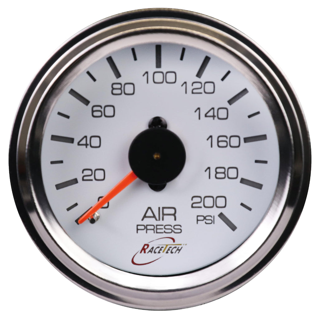 52mm 2-1/16" Mechanical Air Bag Suspension Pressure Gauge Air Suspension Gauge 0~200 PSI 1/8NPT White Dial Chrome Rim for Air Ride Suspension Systems