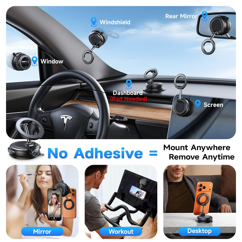 NeverFall Car Phone Mount for MagSafe, 89lbs Max Suction & Strong Magnetic | Dashboard & Windshield Mount, 360° Adjustable Phone Holder for iPhone & All Phones, Carbon Fiber