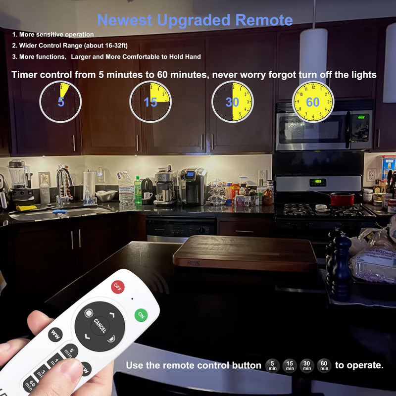 LDOPTO Under Cabinet Lights Wireless 4 Pack, Rechargeable Battery Operated Lights with Remote, Dimmable Led Closet Lights, Under Counter Lights Stick-on Touch Night Light for Kitchen, 3 Colors 4 PCS