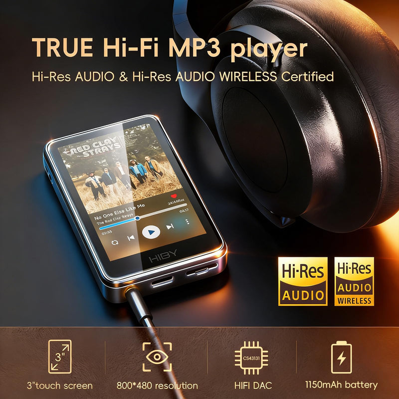 HiBy Music R1 Bluetooth MP3 Player with Touchscreen, Hi-Res Audio & Wireless Dual Certified, Supports Tidal & Qobuz Streaming, LDAC, Expandable Storage up to 2TB, 15-Hour Playtime Black