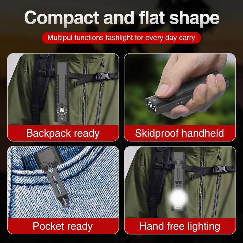 Solofish 1400 Lumens Aluminum EDC Flashlight with Green Beam, UV and 100lm Utility Light Combo, Rechargeable 4-in-1 Portable Pocket Light with Strobe for Emergency