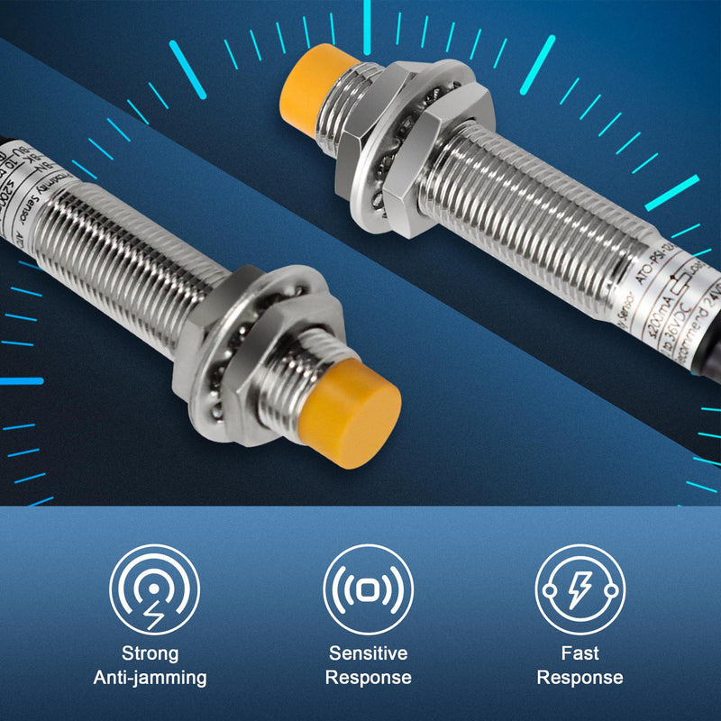ATO M12 Inductive Proximity Sensor Switch, 4Pcs Non-Shield Detector 4mm NPN Normally Open(NO) Approach Sensor,Directly Connecting with PLC 4 pcs