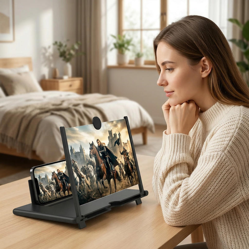 Magnifying Glass, 12 Inch High Definition Portable Screen Magnifier Foldable Sliding Design 3D HD Video Extender, Desktop Phone Holder for Movies Gaming and Phone Monitor Screen