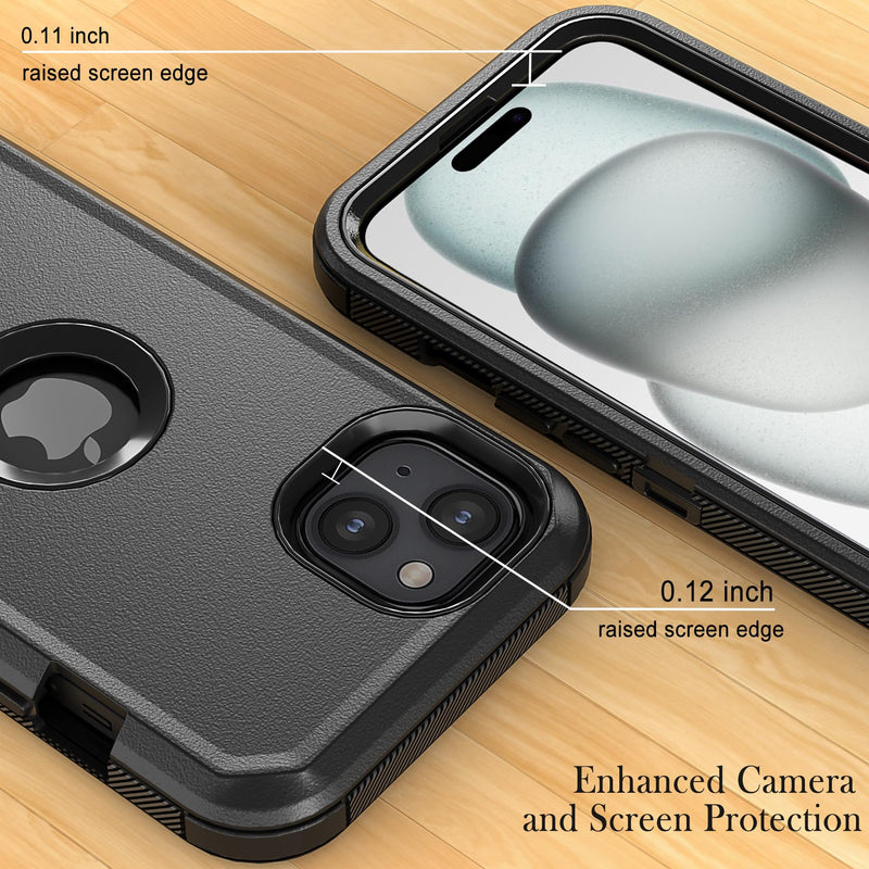 Phone Case for iPhone 15 Case,Heavy Duty Hard Shockproof Armor Protector Case Cover with Belt Clip Holster for Apple iPhone 15 6.1 5G 2023 Phone Case (Black) Black
