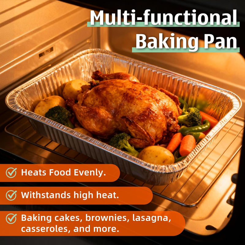 9x13 Inch Disposable Aluminum Foil Pans with Clear Lids(20 Pack)Half Size Tin Foil Pans,Disposable Food Containers Baking Pans For Cooking, Meal Prep, Roasting, Chafing, Heating, Steam Table 20