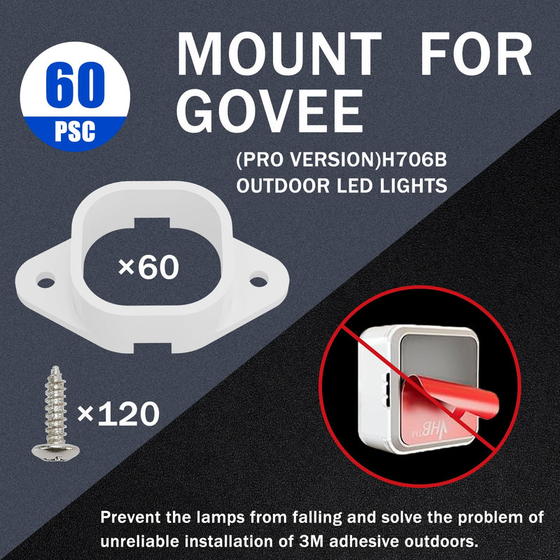60 Pcs White Light Clips Mounting Brackets for Govee Outdoor Lights H706 ，Firm Installation, 3M Glue Replacement for Govee Pro Permanent Outdoor Lights Extension (60) 60Pcs