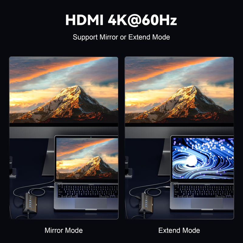 10-in-1 USB C Hub with Detachable Cable, 10Gbps USB 3.2 Gen 2 Hub with 4K 60Hz HDMI, 100W Power Delivery & SD/TF Reader | Powered Docking Station for MacBook Pro/Air M4 M3, Mac mini (Midnight) Midnight
