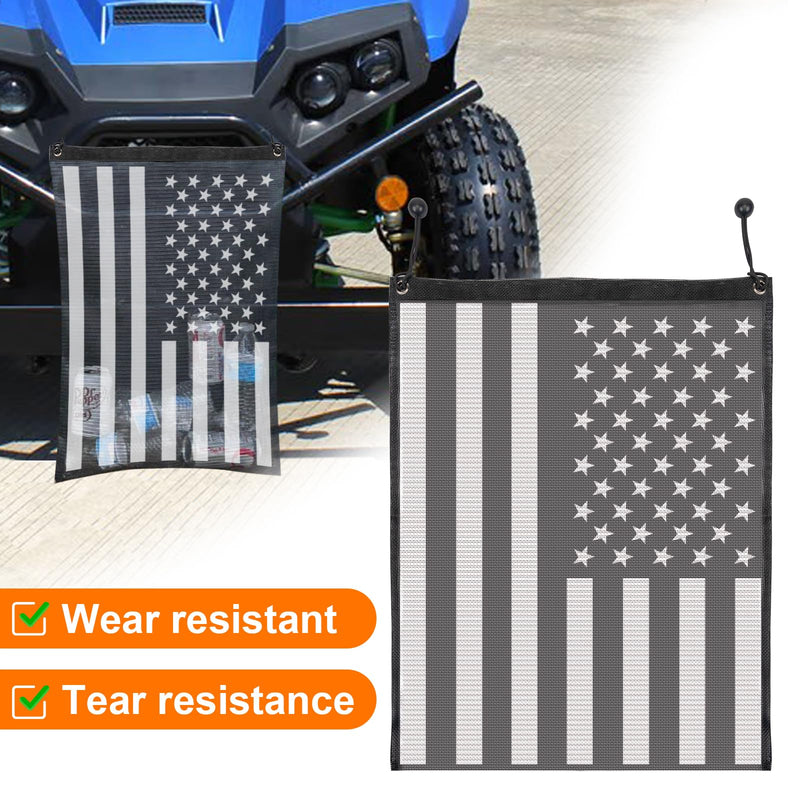 UTV ATV Mesh Trash Bag,Universal UTV Trash Storage Sack Compatible With Polaris RZR,Can-Am,CFmoto,Teryx,Kawasaki,Golf Cart,Arctic Cat (American Flag)