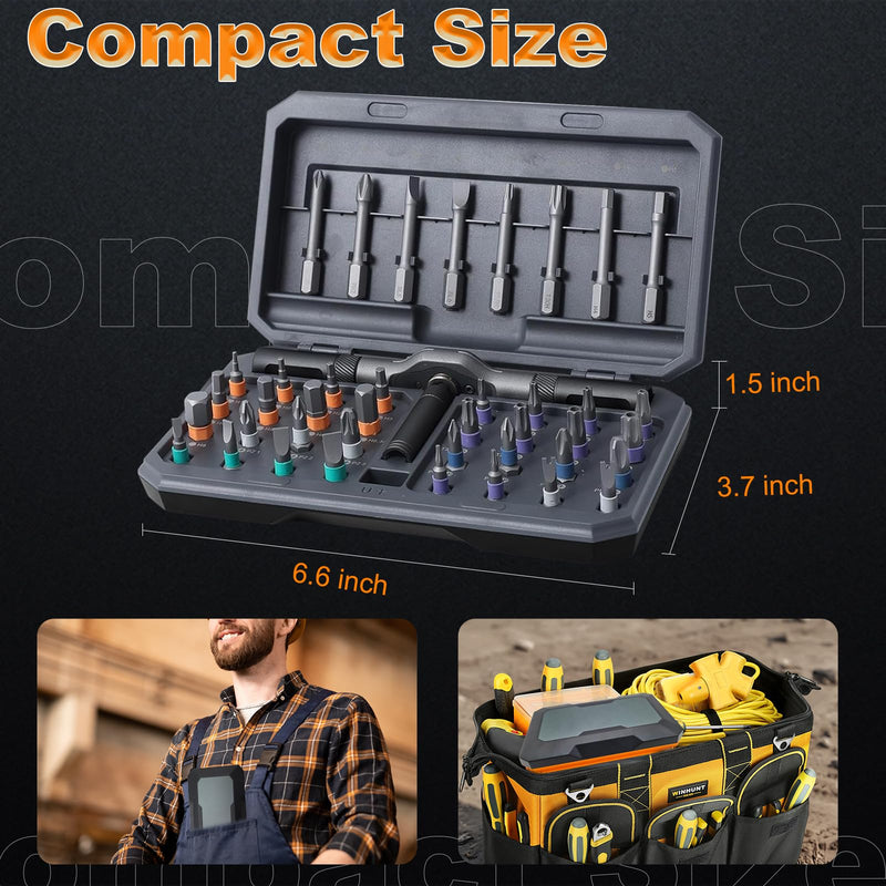42 In 1 Magnetic Screwdriver Set, Ratcheting Screwdriver Set with Detachable Handle, Multi Magnetic Bits, Portable Repair Tools for DIY, PC, Electronics, Car, Bicycle(Grey) Grey