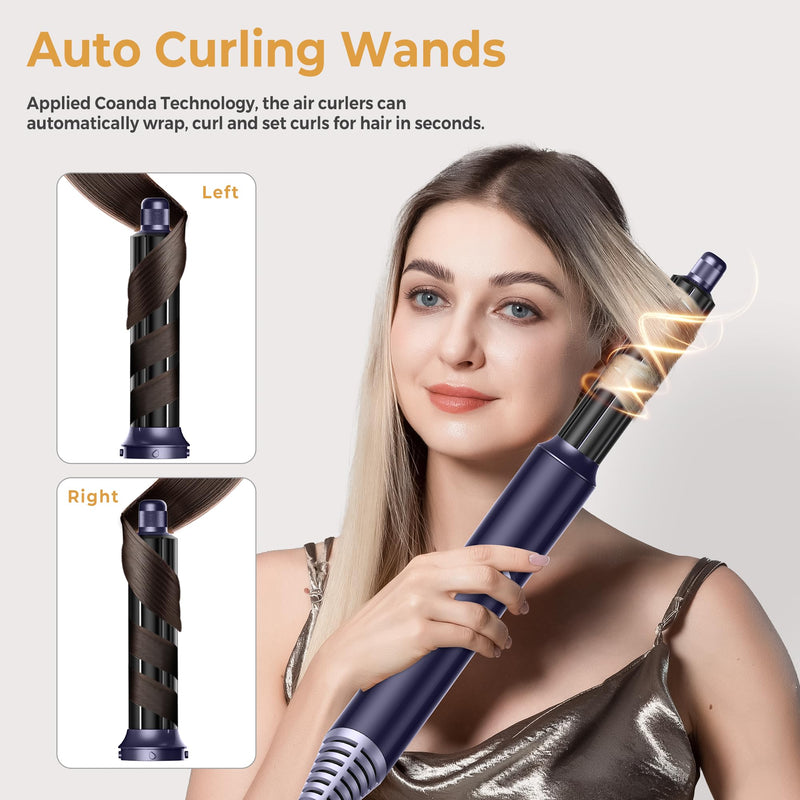 UKLISS 5 in 1 Hair Air Styler Dryer with Air Curlers Auto Curling Wands Multi-use Hair Blow Dryer for Women Set, with Hair Styling Tools Hair Styler Hair Curlers Hair Straightening Brush, Blue/Sliver