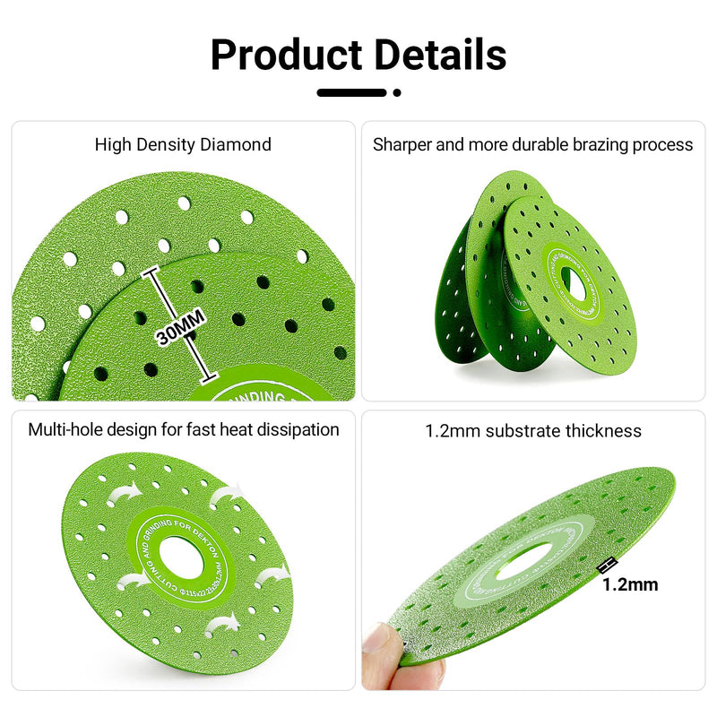 LOZLIN 4.5 Inch Ultra Thin 0.05" Diamond Grinding Disc, Double Sided Low Resistance Saw Blade 115mm 22.23mm for Angle Grinder, Cutting Grinding Porcelain Tile Granite Marble (5) 5