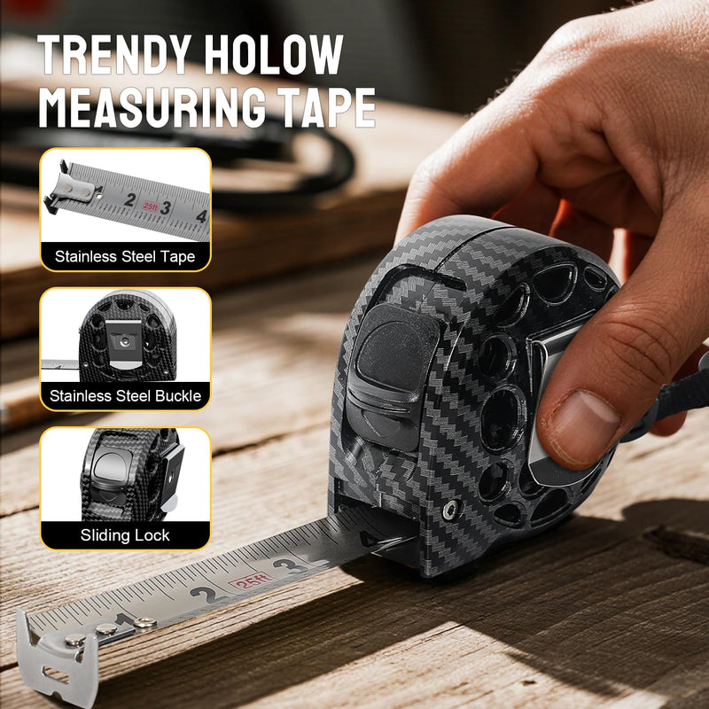 STEELITE Tape Measure 25'FT Stainless Steel Waterproof & Rustproof Retractable Measuring Tape with Hollow Design Carbon Fiber