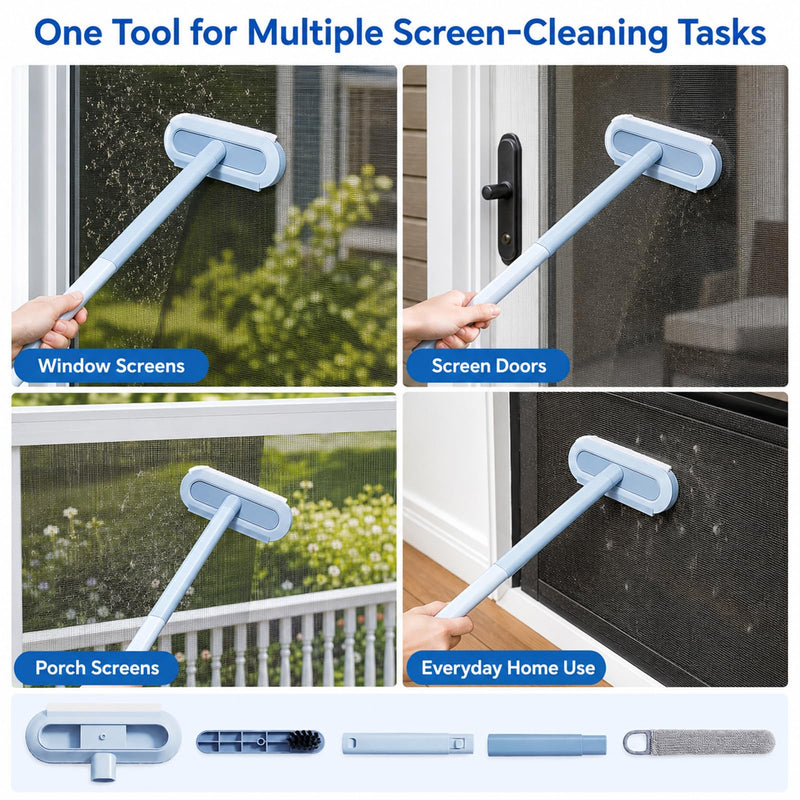 2026 New Window Screen Cleaning Brush, 4-in-1 Multi-Functional Cleaning Tool, Screen Cleaning Brush, Mesh Screen Cleaner, Gentle for Cleaning Dust and Hair