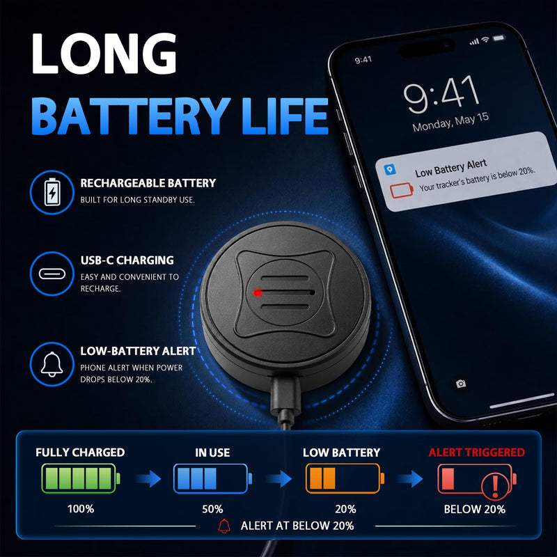 GPS Tracker for Vehicles, Real-Time Tracking for Cars, No App Fees, Black | Compact Magnetic Waterproof Vehicle Tracker with App, Route History & Geofence Alerts; SIM Card Required