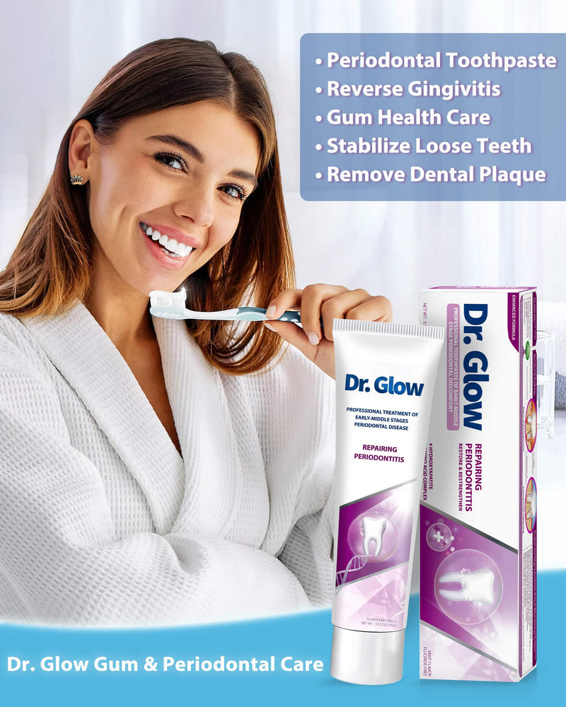 Dr. Glow Toothpaste Gum Repair for Receding Gums, Periodontal Disease, Bad Breath, Gum Regrowth, Loose Tooth Repair - 2 Tubes Pink 3.52 Ounce (Pack of 2)