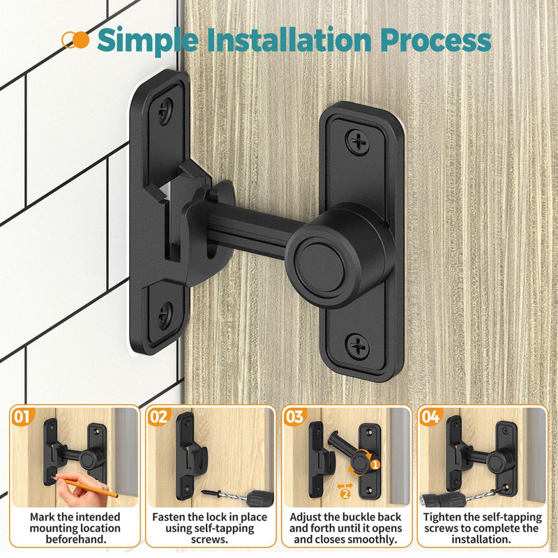Barn Door Lock- Heavy Duty Zinc Alloy 90/180 Degree Sliding/Swing Door Latch for Barn, Gate, Screen, Fence, Cabinet (Black-2 Pcs) Black-2 Pcs