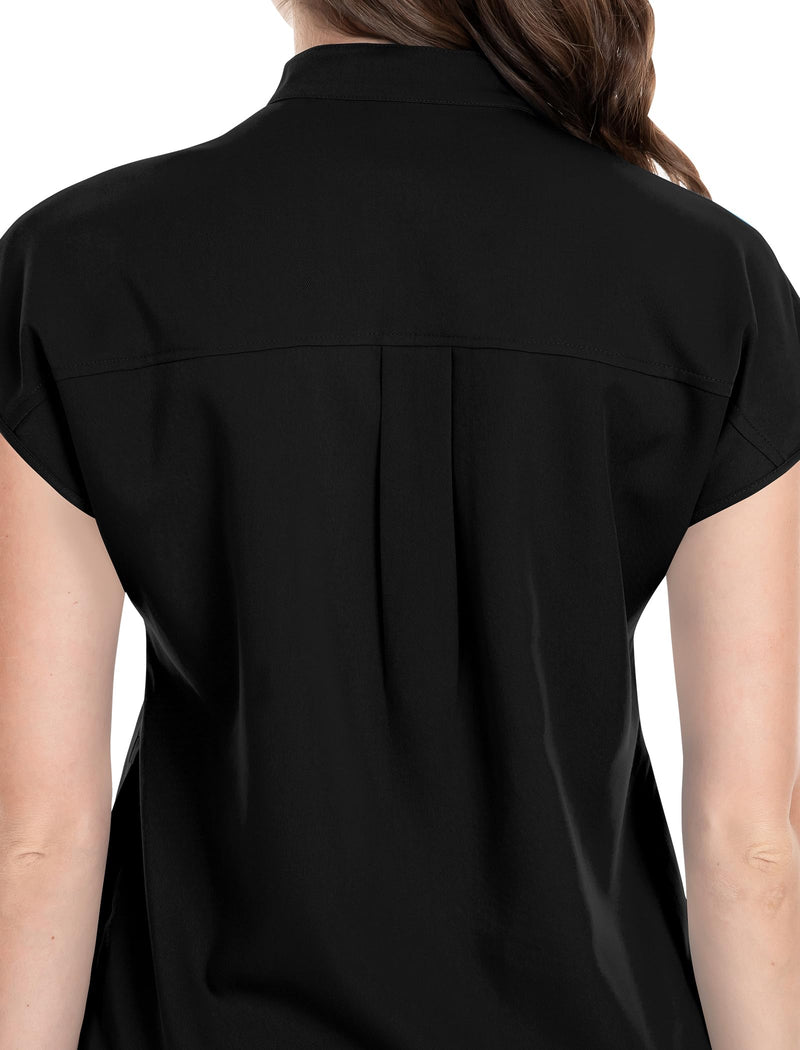 niaahinn Scrubs Set for Women Nurse Uniform Jogger Suit Stretch Top & Pants with Multi Pocket for Nurse Esthetician Workwear Medium Black