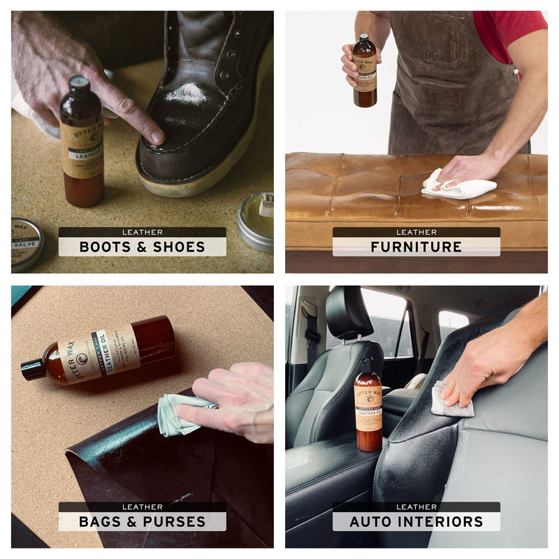 Otter Wax Leather Oil | 16 Oz | Leather Cleaner & Conditioner | All-Natural Color-Safe Treatment for Boots, Furniture, Auto Seats, Jackets, Shoes & Bags | Chemical & PFAS-Free | Made in Portland USA 16 Fl Oz (Pack of 1)