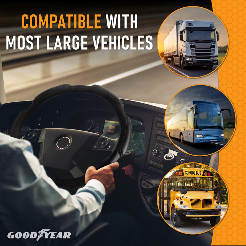 Goodyear Bus and Truck Steering Wheel Cover (18 INCHES) – Semi Truck, Vegan Leather Grip, Non-Slip, Comfortable, Heavy-Duty Protection Steering Wheel Cover