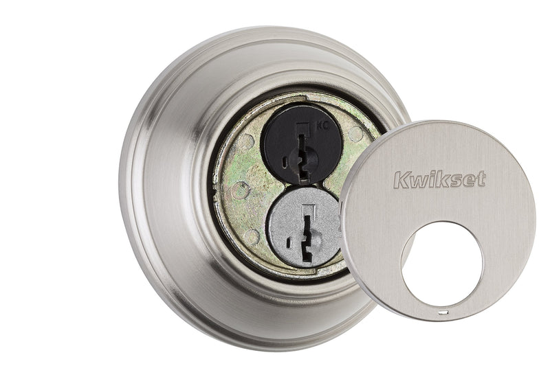 Kwikset 816 Key Control Deadbolt Lock, Round Satin Nickel Exterior Keyed Front Entry Door, Pick Resistant SmartKey Rekey Security, Single Cylinder Dead Bolt, with Microban Protection (Pack of 1)