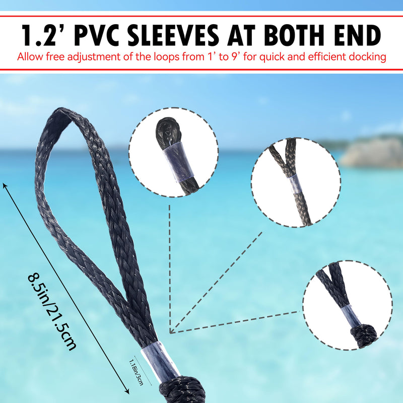 Single Hook Bungee Dock Lines – Adjustable Boat Tie Downs for Pontoon, Jet Ski, PWC, Kayak | Small Cruiser Mooring Lines | 2.5/3/4/7/14ft (2, Black, 2.5 FEET)
