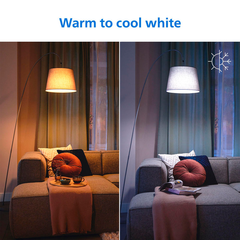 PHILIPS Smart LED Full Color Light Bulb 4-Pack, A19 60W 800LM E26 Indoor, Sunset to Sunrise Automation + Motion Detection + Control with Voice or App, Matter Compatible 4-Pack (Singles)