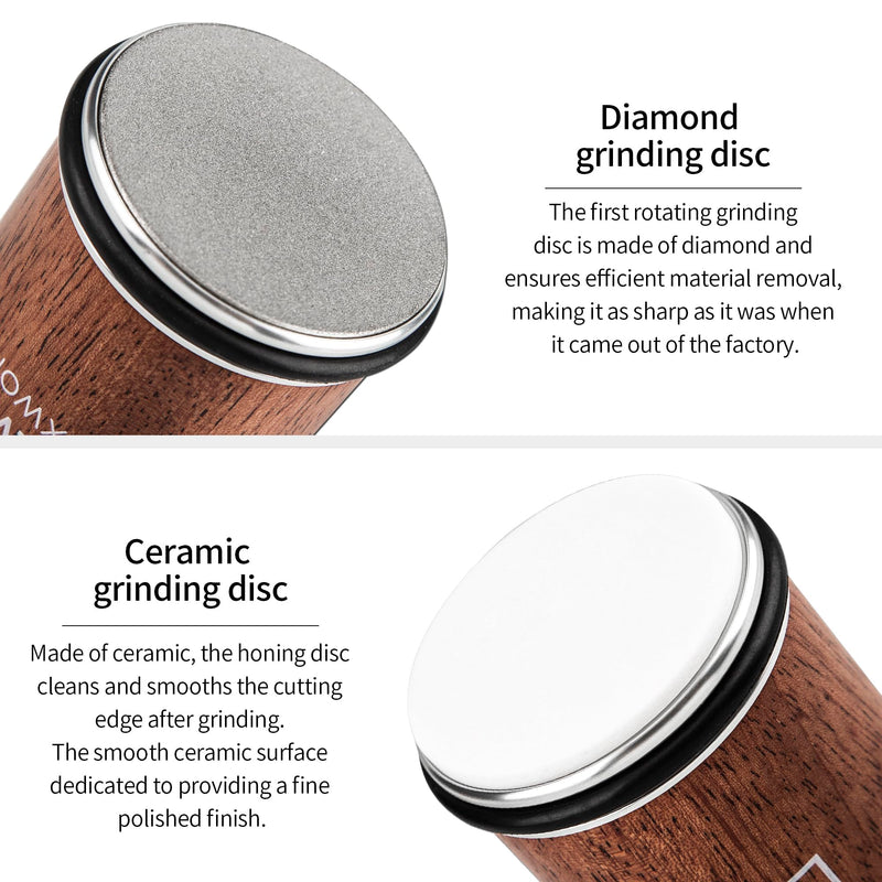 Rolling Knife Sharpener For Fine & Sharp Knife Sharpening | Professional & Pocket Knife Sharpener With Diamond & Ceramic Discs | 15 & 20 Degree Magnetic Angle (Brown)