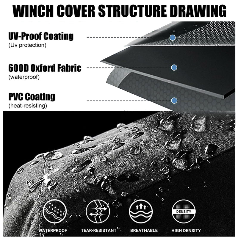 Winch Cover, New Upgrade Heavy Duty 600D Oxford Fabric Winch Covers for 8500-17500 lbs Electric Winch, Waterproof Dustproof Sunproof UV Resistant Tear Resistant Durable, 22″ x 9.8″ x 7.5″