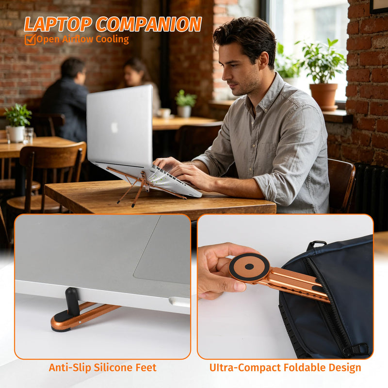 Three-in-One Magnetic Folding Stand,Adjustable Laptop Stand | Suitable for MacBook,iPad, iPhone,mobile phones,tablets,laptops,and portable aluminum heightening stands (orange) orange