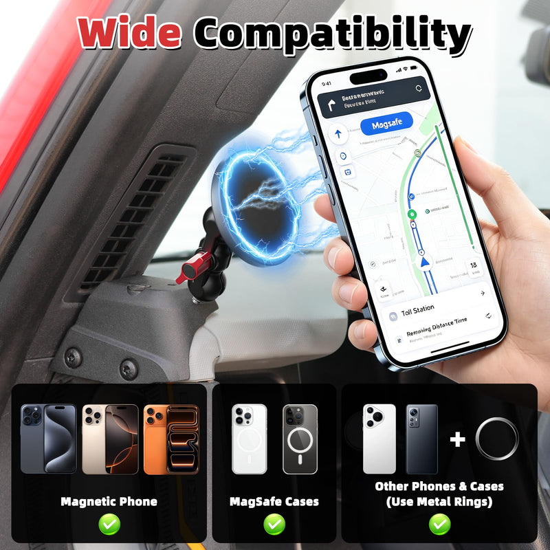 Magnetic Phone Holder with Charging C Port for Ford Bronco 2021 2022 2023 2024 2025 2026, Adjustable Angle 360° Phone Mount for Bronco Accessories (NOT fit for Sport) Magnetic
