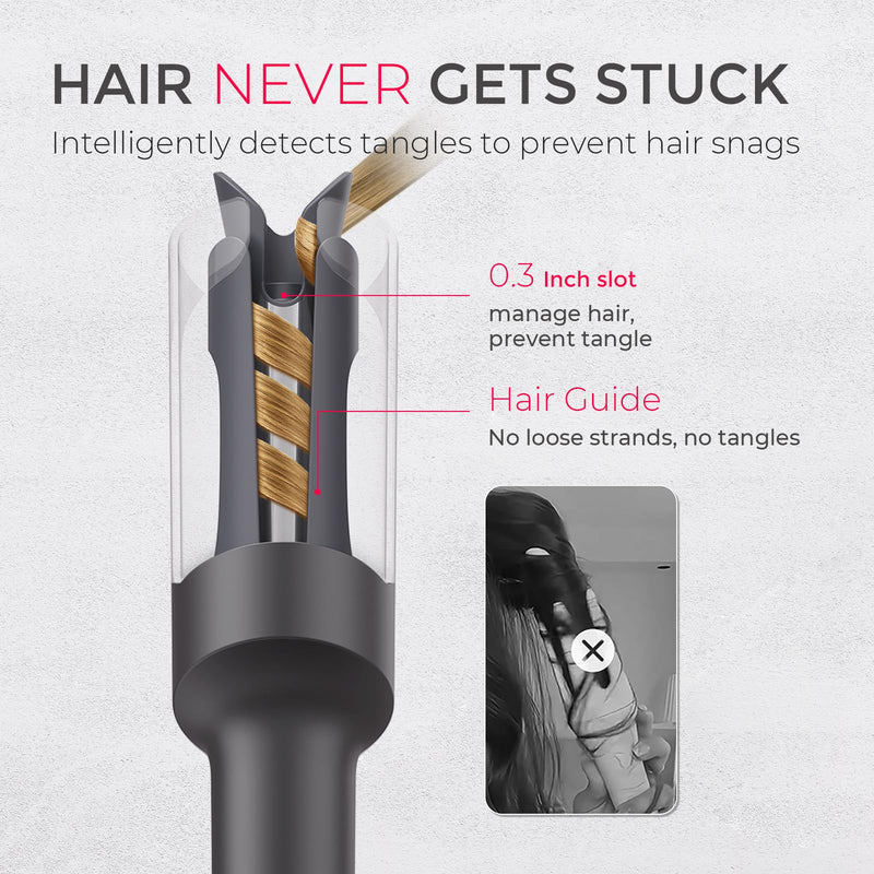 TYMO Hair Curler Automatic Rotating - CURLPRO, Curling Wand, Gray 1 inch | Ceramic Coating, Anti-Scald Curling Iron, Portable 500 Million Ionic, Dual Voltage, Beach Waver, Lightweight for Travel Metallic Gray