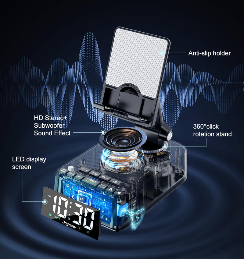 Phone Stand with Bluetooth Speaker - one with Alarm Clock and The Other with Charging Function