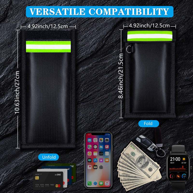 Faraday Bags for Phones and Car Keys 2 pack, Signal Blocking Pouch, Faraday Bags, Anti-Theft Faraday Cage, Fireproof & Waterproof Cell Phone Signal Blocking Bag Green