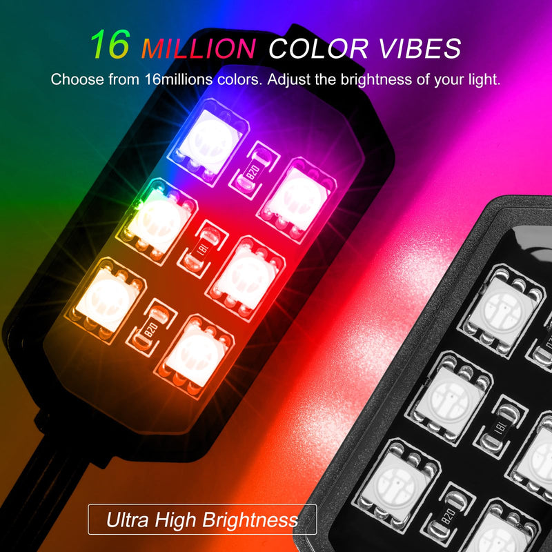 Motorcycle LED Underglow Kit, ICICAR 12 Pcs APP Control RGB 16 Million Color Dual Remote Music Mode IP68 Waterproof Led Lights, Motorcycle Lights with Power Switch