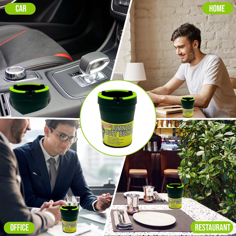 Outdoor Butt Bucket Car Ashtray - Cup Holder with Lid Portable Glow in Dark Self-extinguishing Smokeless Home Travel Office Outside Auto Best Amazon 5 Pack Large Black