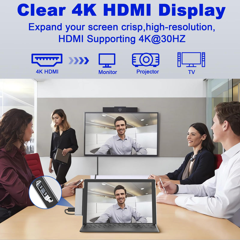 Surface Pro 11 USB C Adapter, Surface Pro 9 Hub Docking Station with 4K HDMI, Thunerbolt 4 (8K Video+Data+100W PD), 2*USB 3.0, 3.5mm Audio, SD/TF, USB C Hub for Surface Pro 11 Copilot/10/9/X slivery